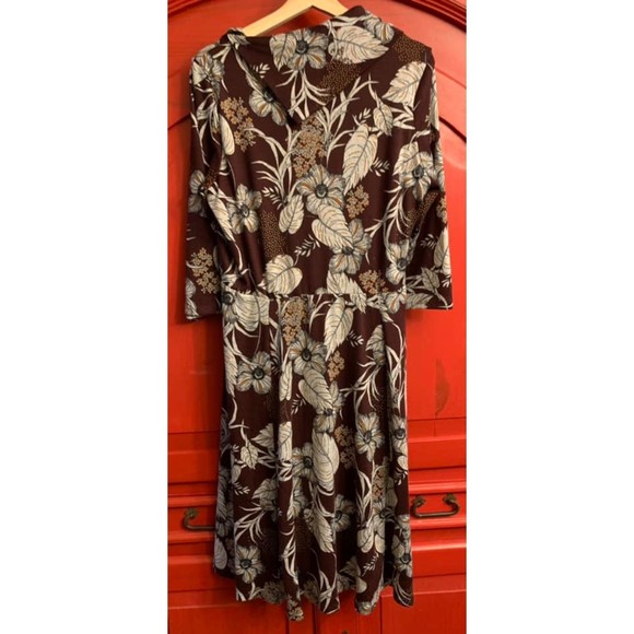 Robbie Bee Dress Size L Lined Fall Burgundy Floral Leaves Soft Stretchy Cute EUC - Picture 2 of 4